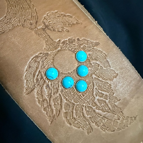 Vintage Diesel Tan Leather Belt with Gold Buckle and Turquoise Accents main image 5